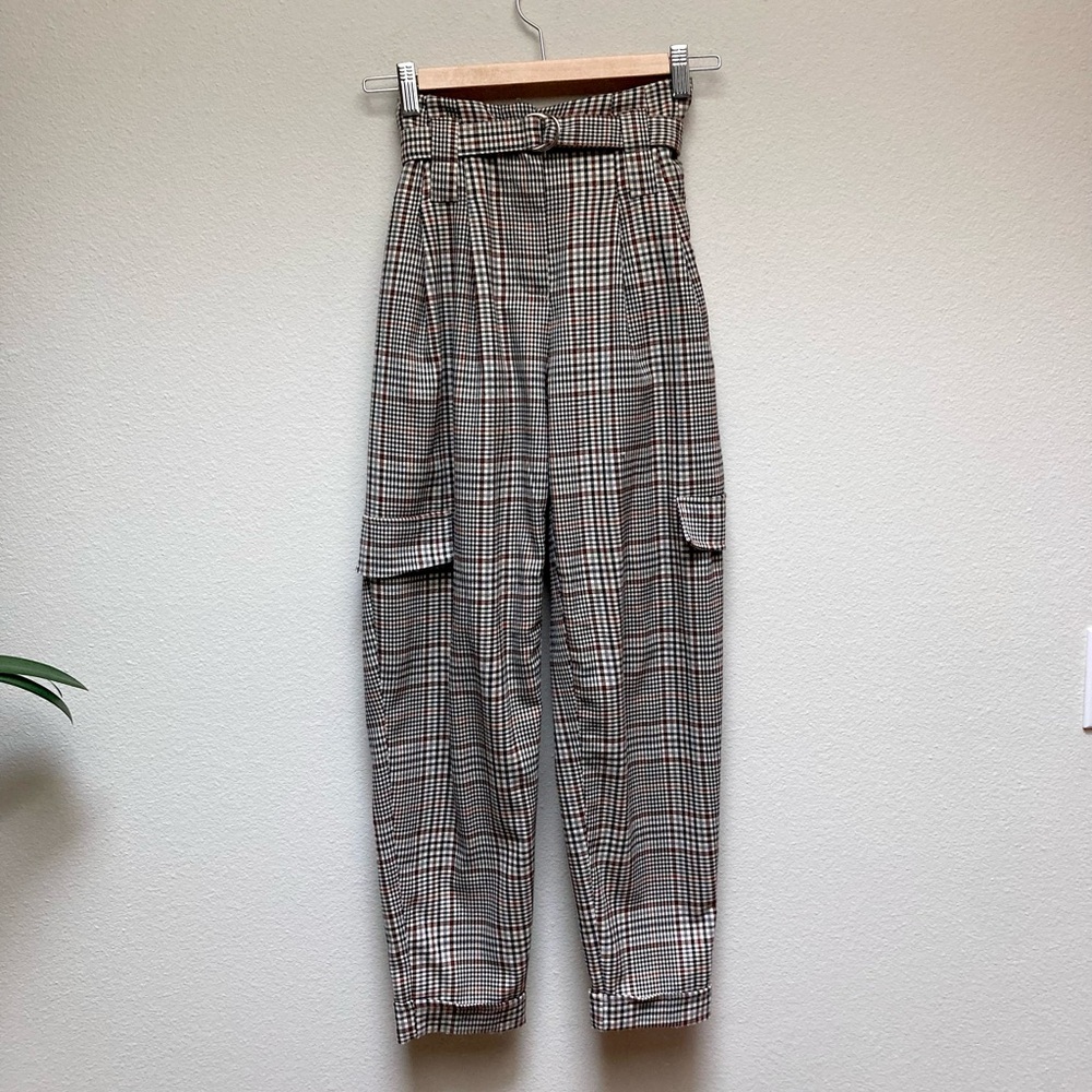 Bershka High Waisted Tapered Plaid Trousers
